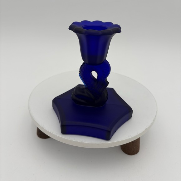 Vtg Cobalt Blue Frosted‎ Dalzell Viking Glass Koi Fish 4\